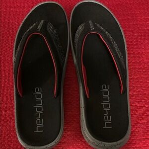 Hey Dude Black and Red Flip Flops